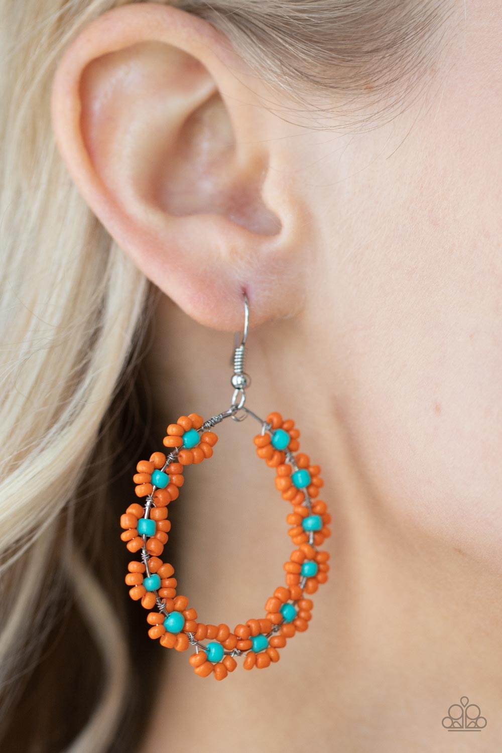 Festively Flower Child Orange and Turquoise Flower Seed Bead