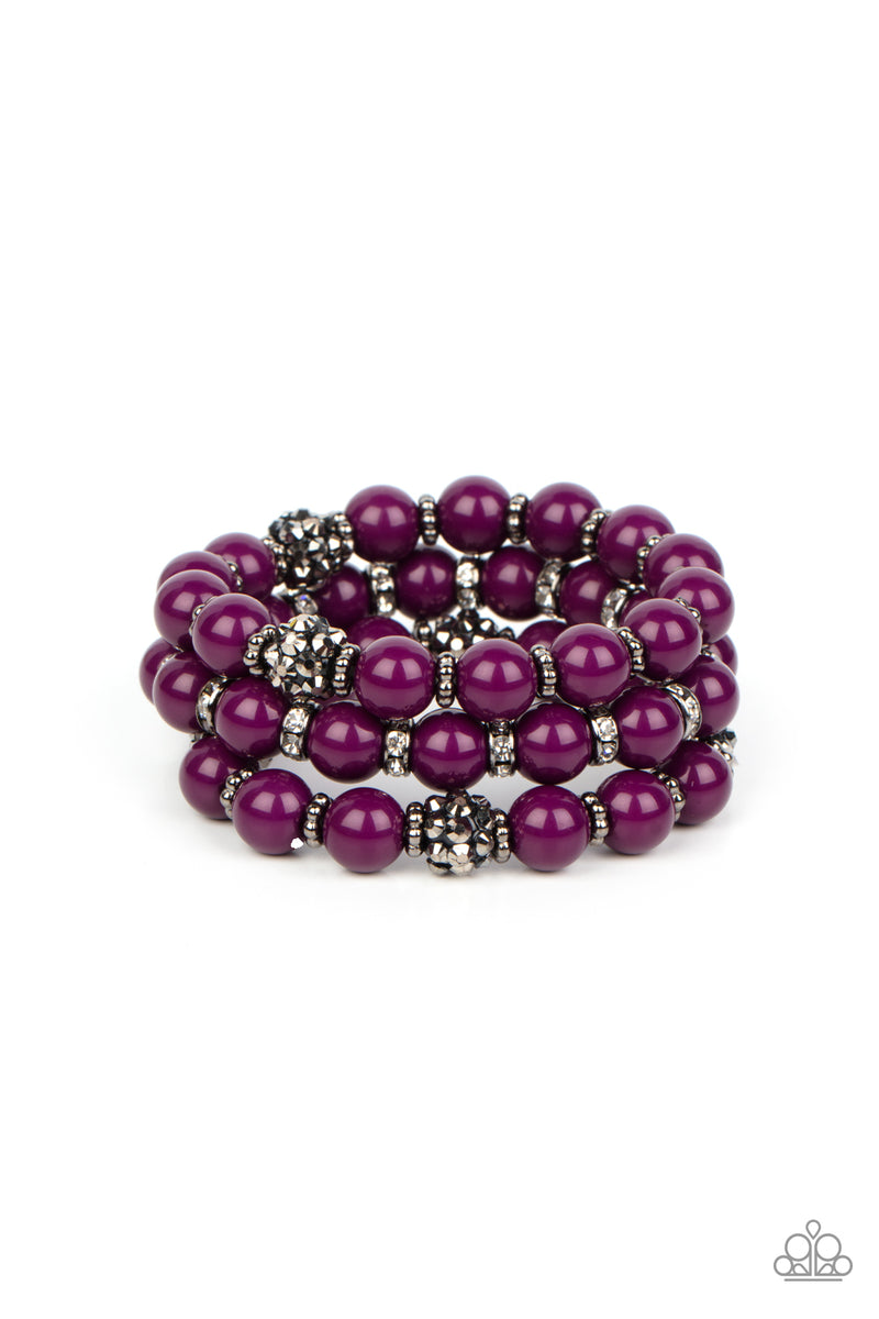 Poshly Packing - Purple Bead Hematite Rhinestone Stretchy Bracelet Set ...