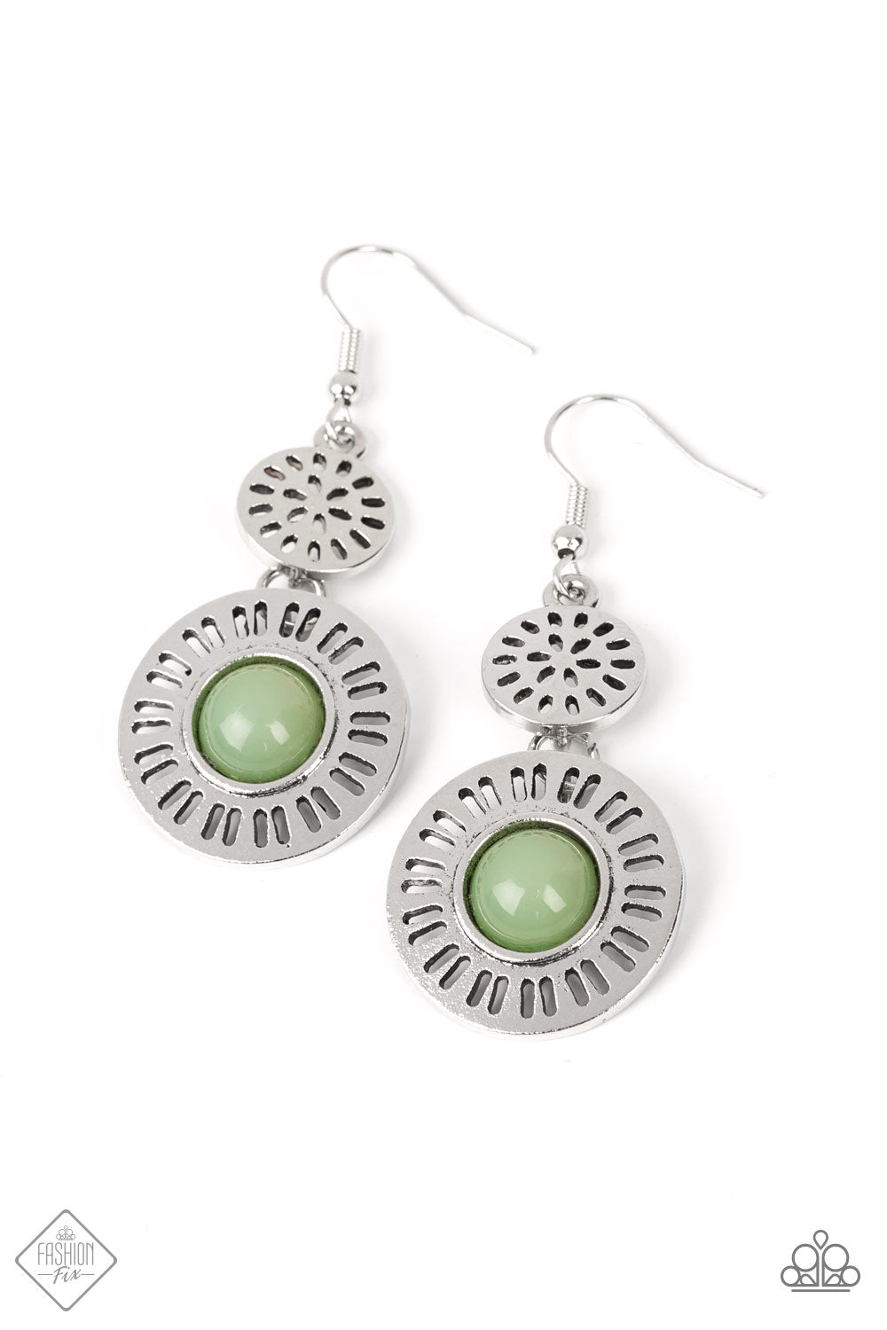 Ocean Orchard - Green Bead Silver Earrings - Paparazzi - Fashion