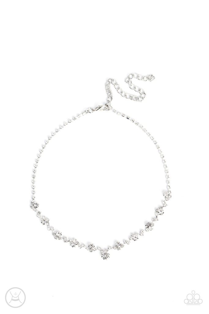 Regal Rebel - White Rhinestone Silver Choker Necklace