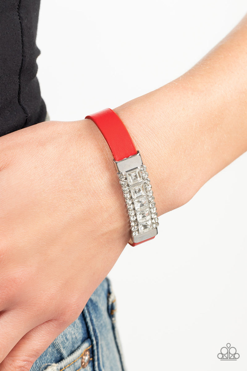 Rebel Reputation - Red Leather White Gem and Rhinestone Wrap Bracelet ...