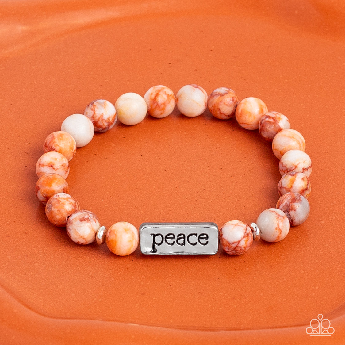 Serene Season Orange Stone Silver Peace Stretchy Bracelet Sugar serene-season-orange-stone-silver-peace-stretchy-bracelet-sugar