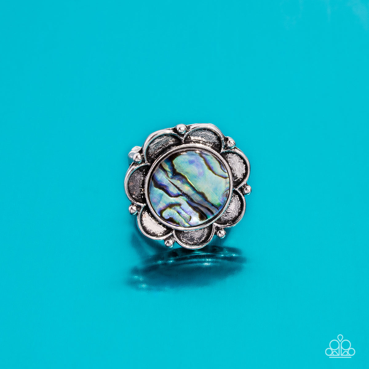 Nine Blue Rings Artistic Accomplishment - Blue Faux-Abalone Silver Floral Ring – Sugar ...