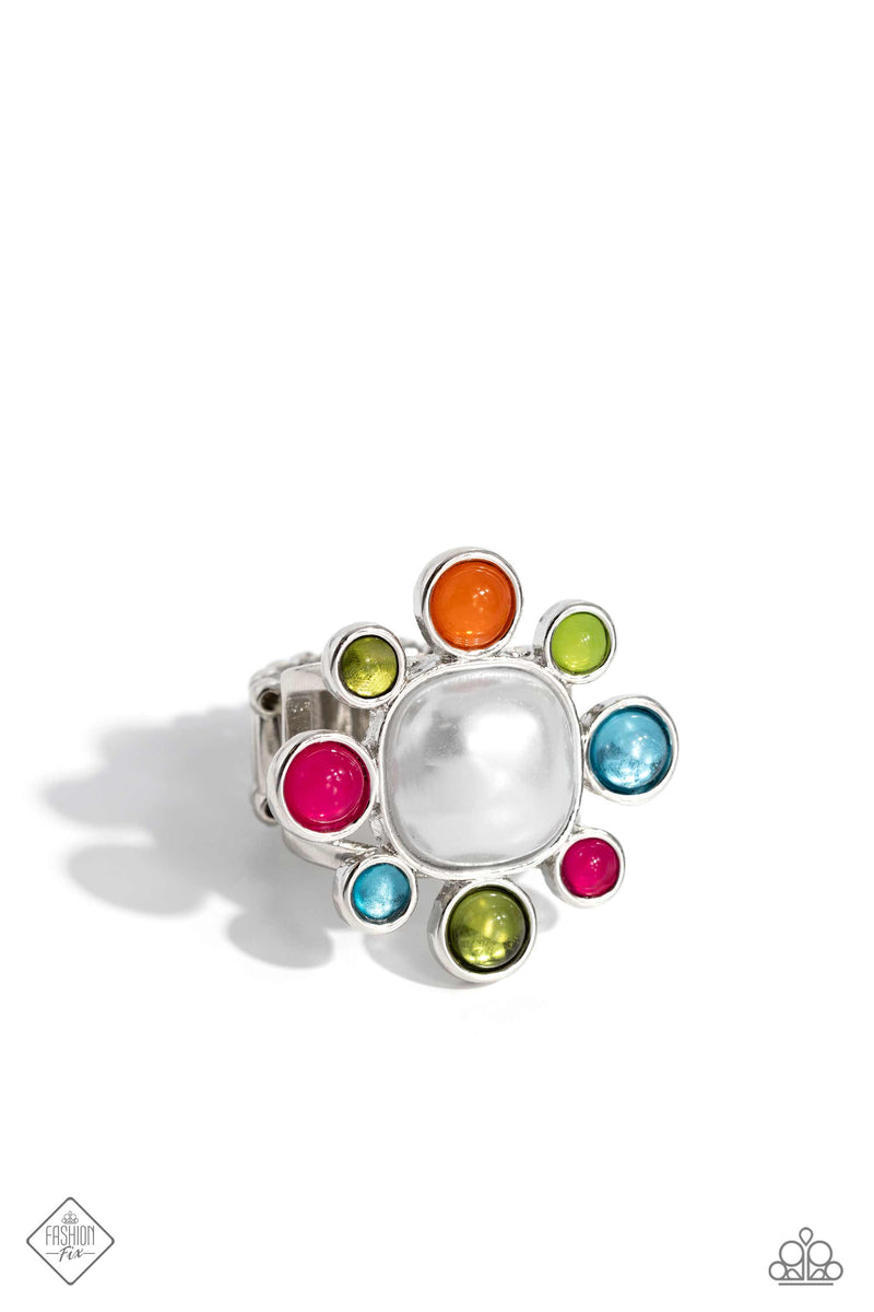Candescent Collector - Multi Color White Pearl Silver Floral Ring ...