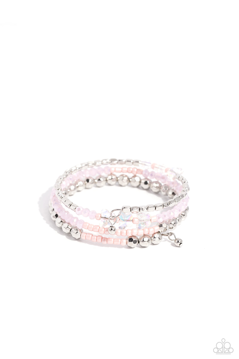 Boundless Behavior - Pink Seed Bead Iridescent Butterfly Silver Coil B ...