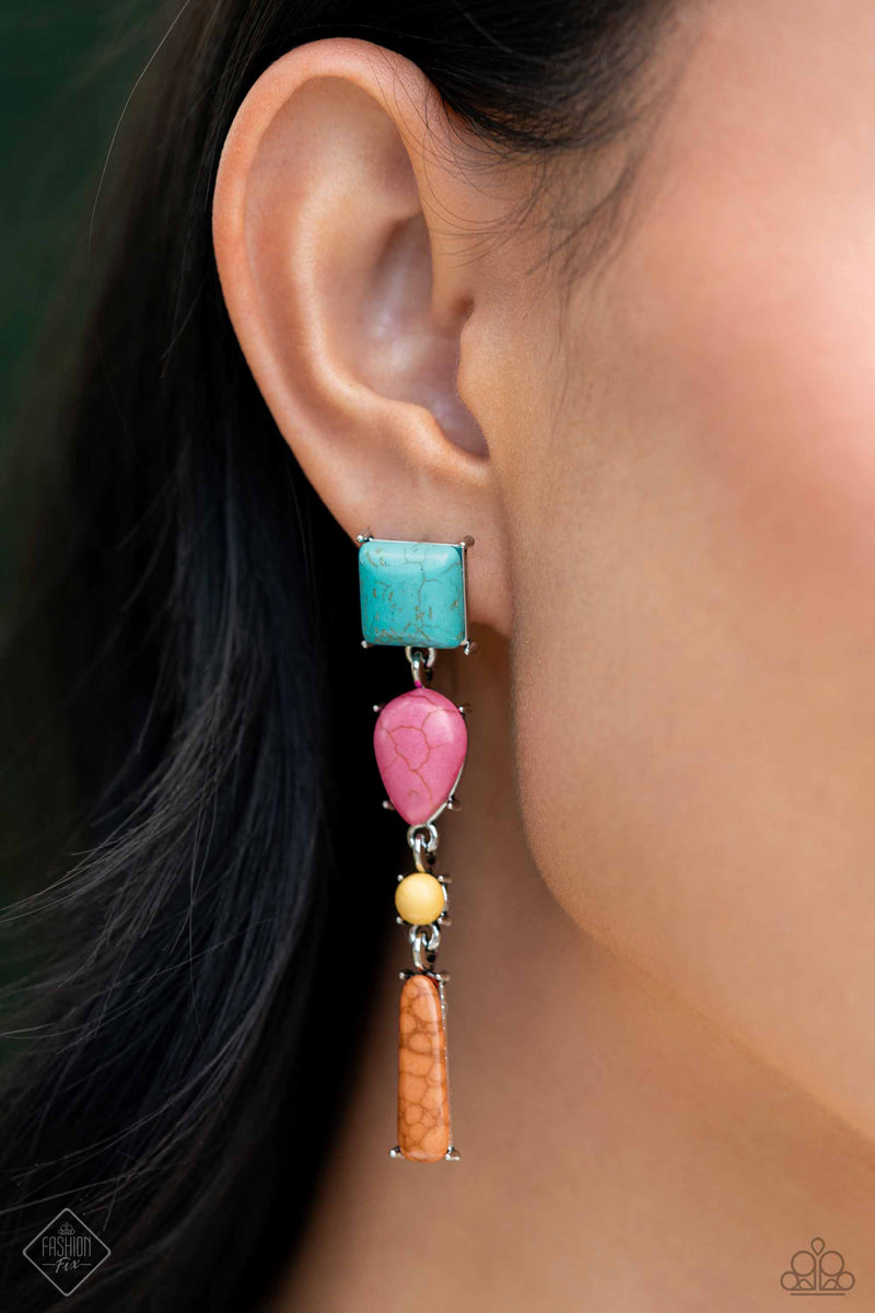 Saharan Sabbatical - Blue Turquoise Multi Color Stone Silver Post Earr ...