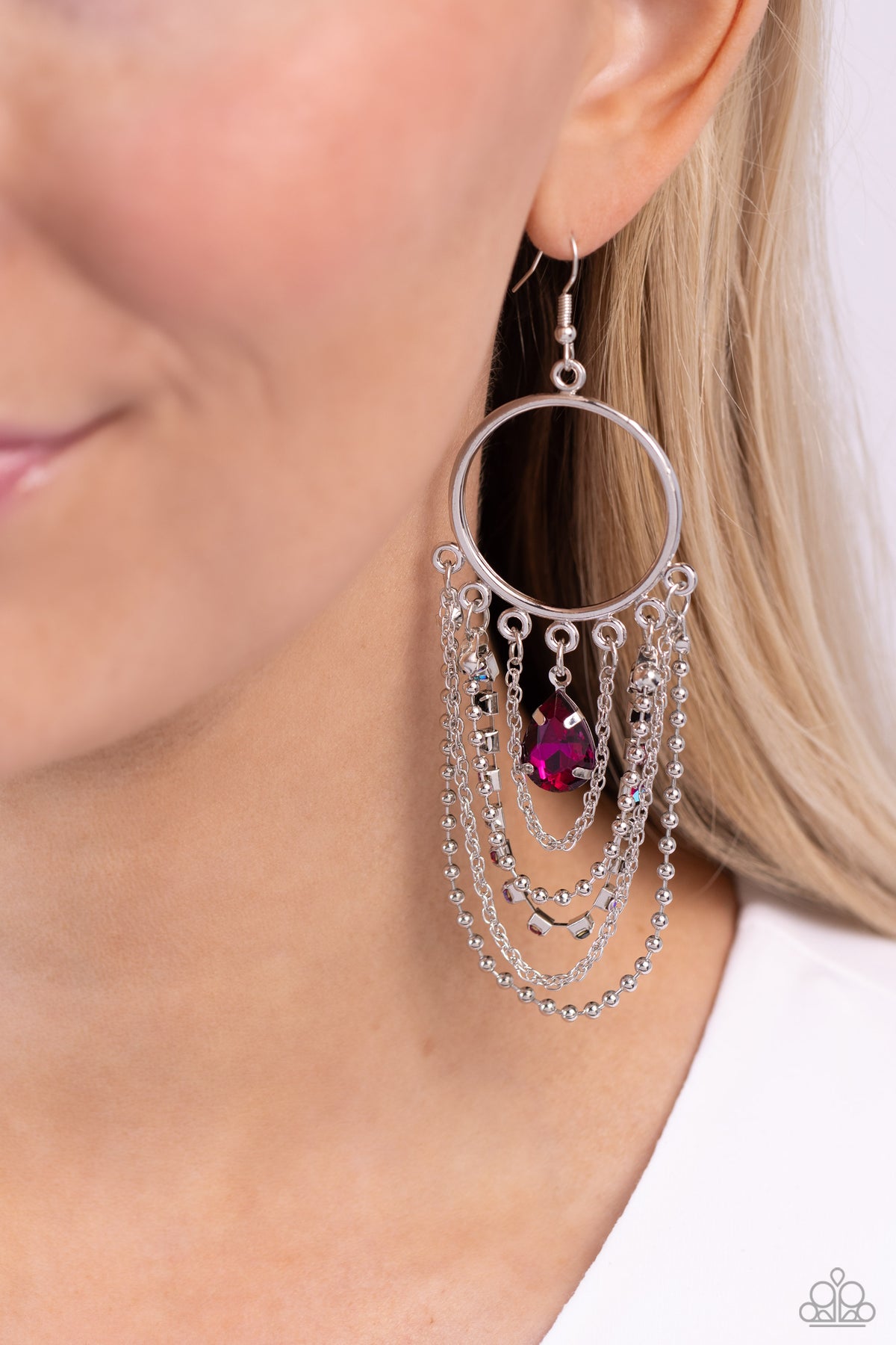 Reflective Rhinestones - Pink & Silver Earrings - Paparazzi Accessories