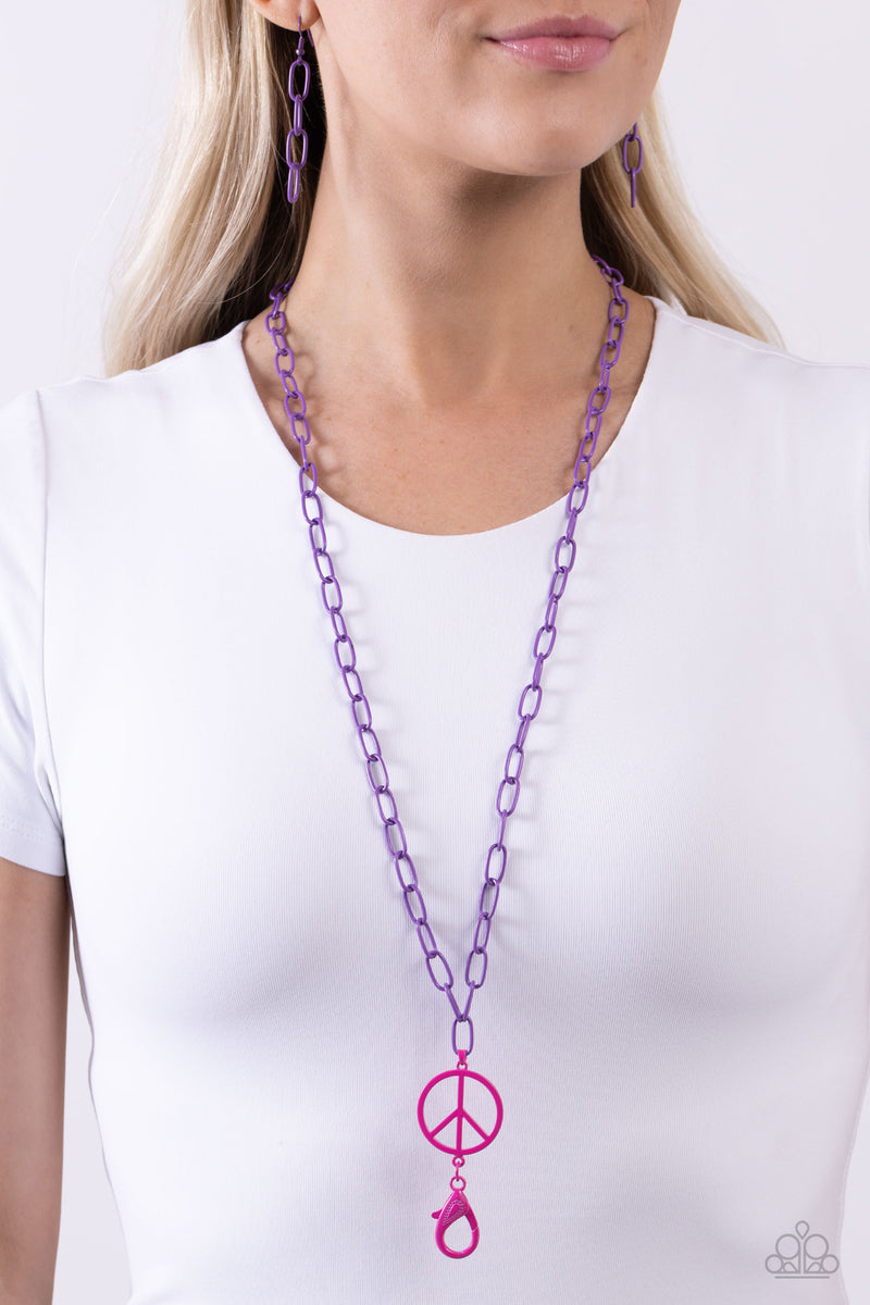 Tranquil Unity - Purple Chain Pink Peace Sign Lanyard Necklace – Sugar ...