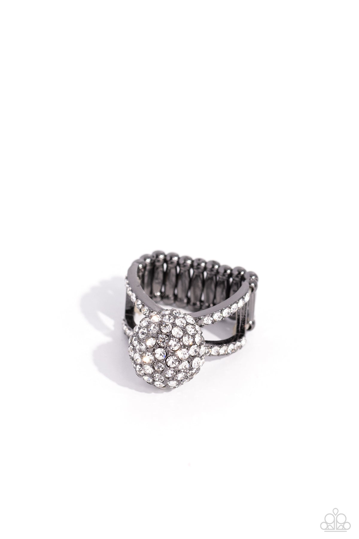 Pageant Rings Polished Pageant - Black Gunmetal Rhinestone Sphere Ring – Sugar Bee ...