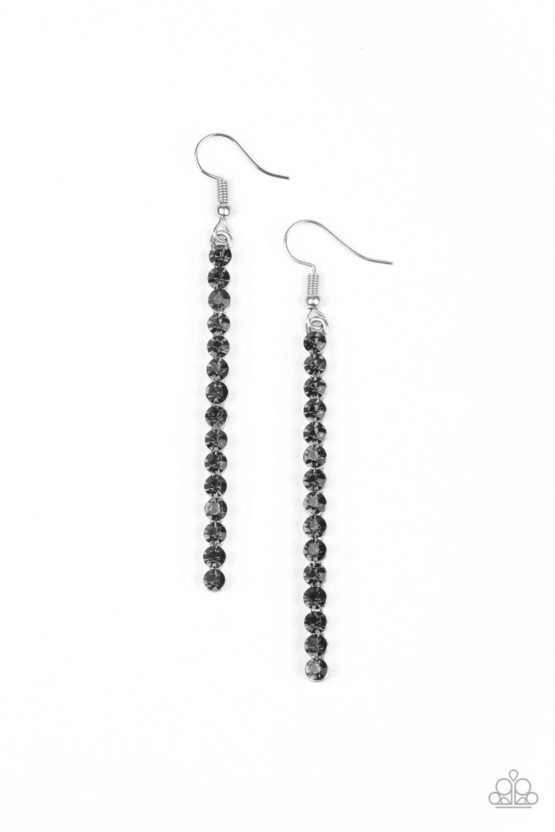 Grunge Meets Glamour - Paparazzi - Silver Smoky Rhinestone Bar Earring ...