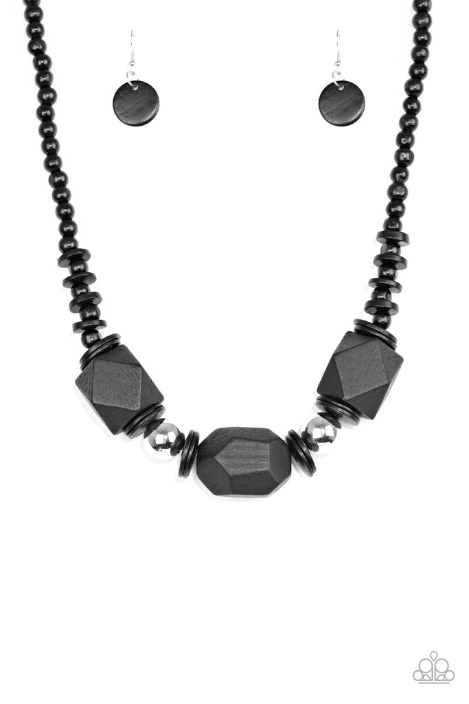 Paparazzi Costa Maya Majesty Black Chunky Wood Bead Necklace