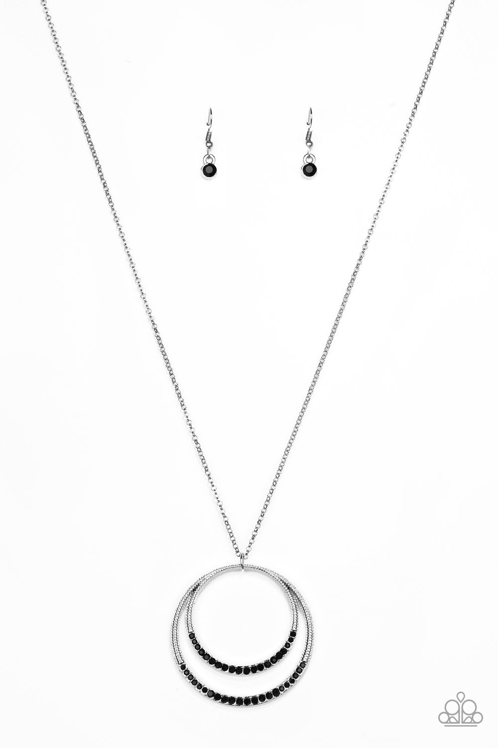 Paparazzi Front and Epicenter Black Circular Silver Pendant