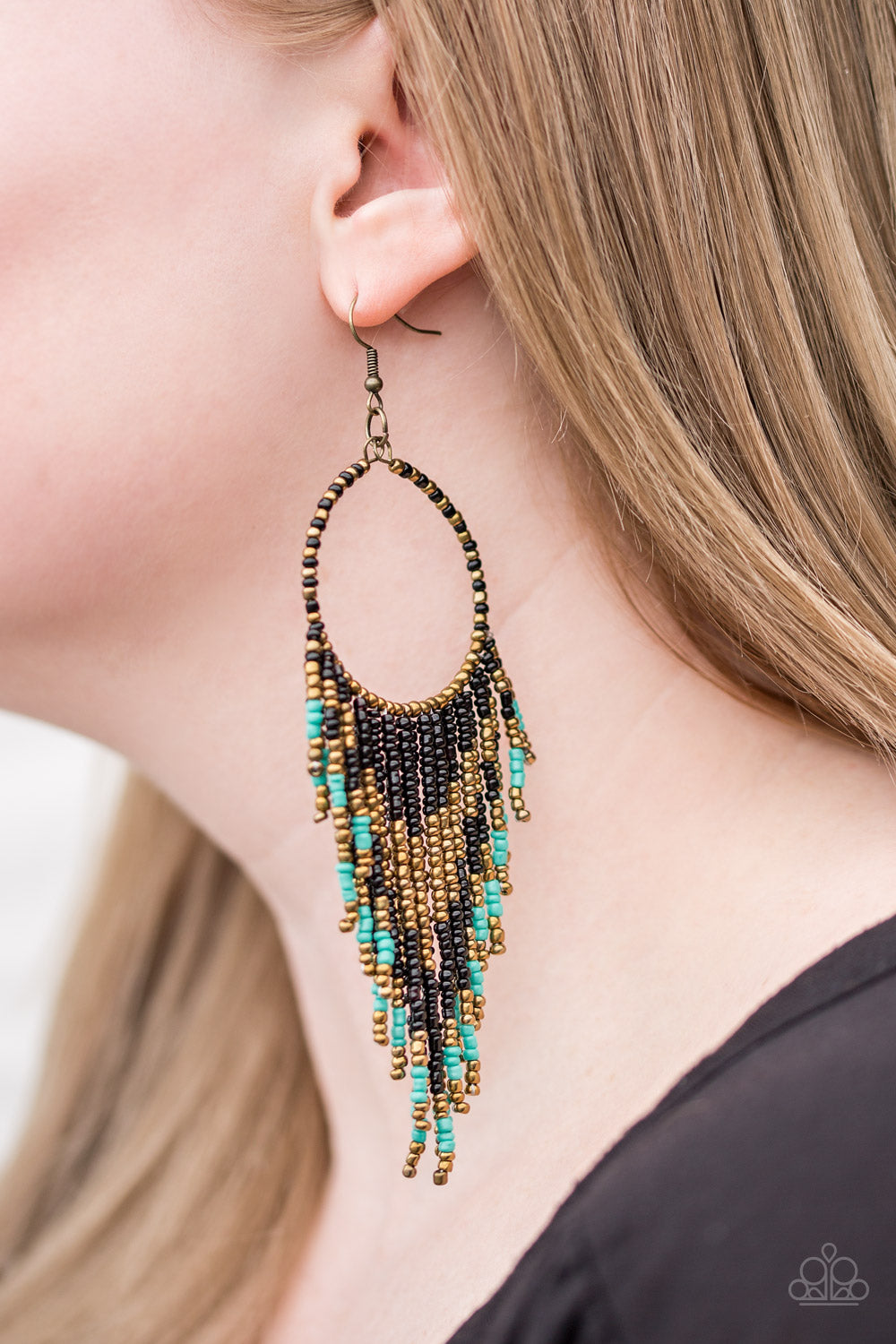 Live Off the Badlands Black Turquoise Brass Seed Bead Dream