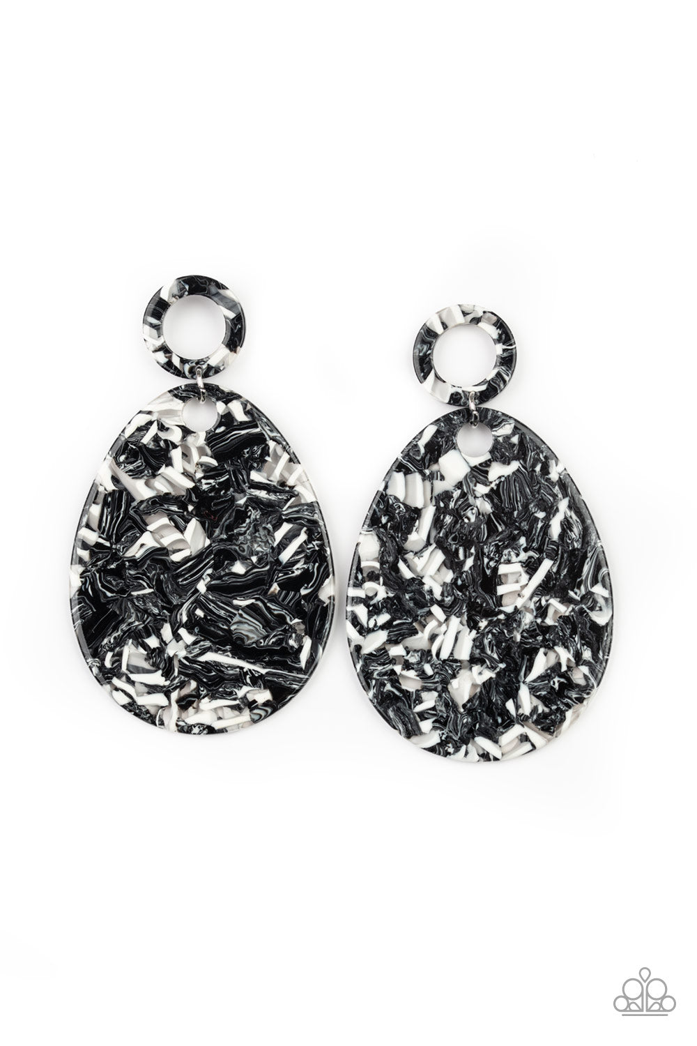 Retro-politan Paparazzi Black and White Acrylic Post Earrings